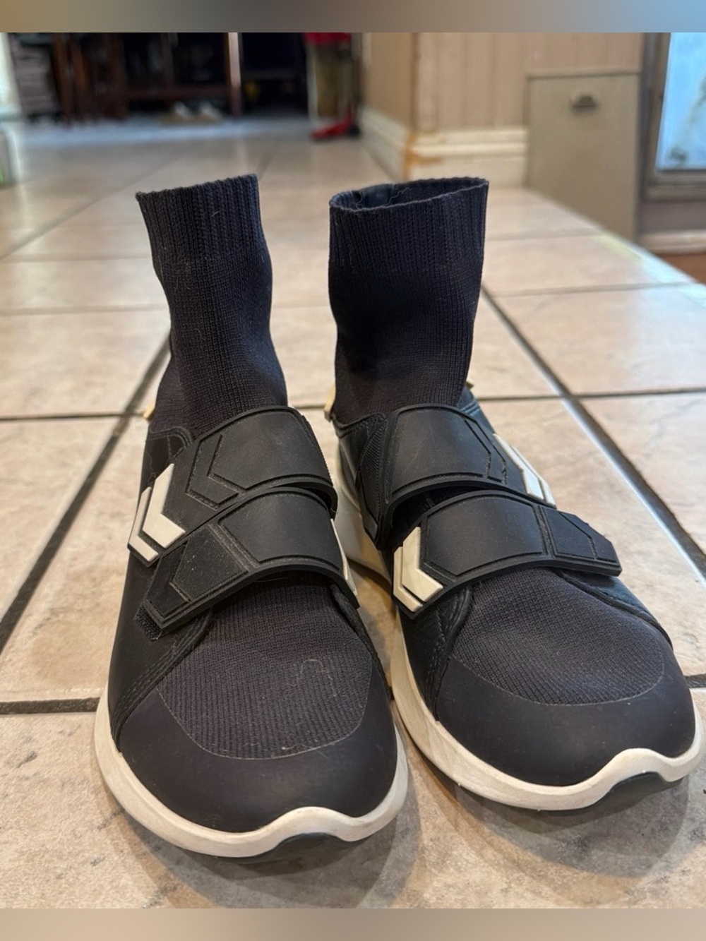 Tory Sport Black Sock-Top Sneakers with White Sole Accents